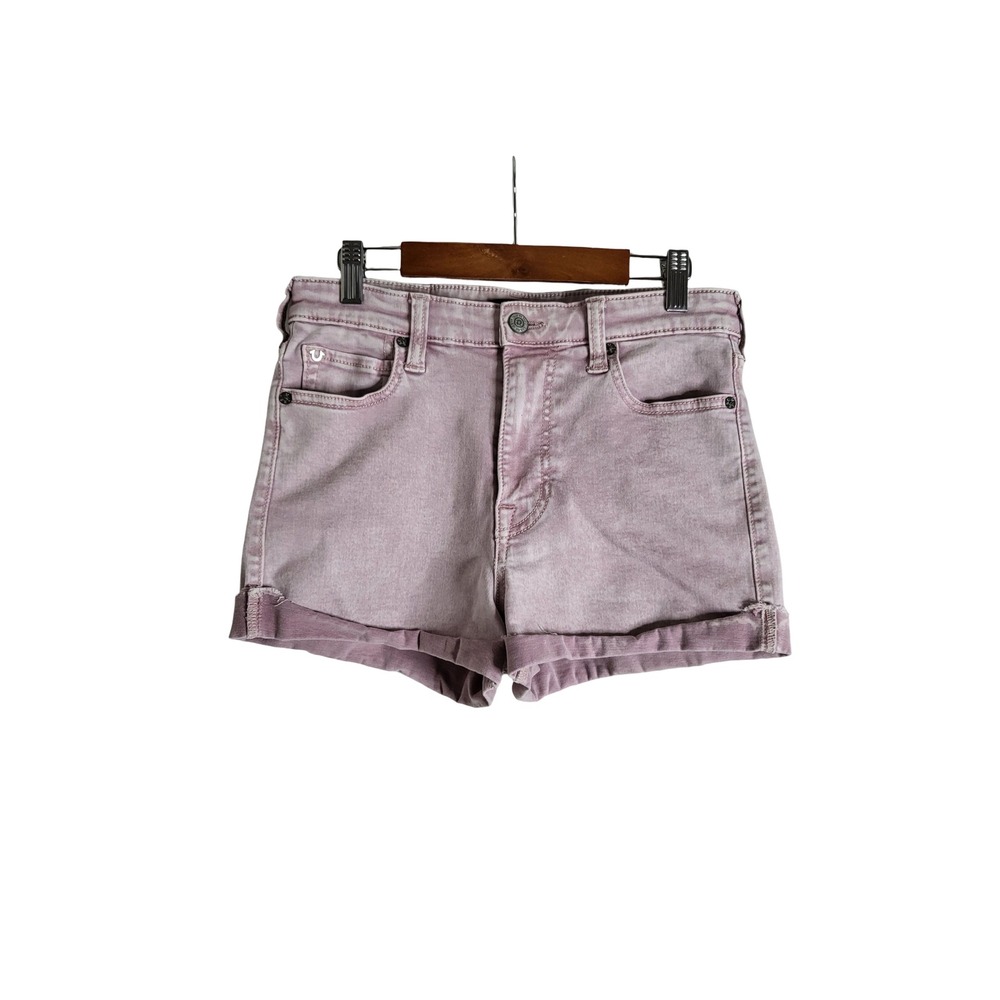 True Religion Jennie Curvy Mid Rise Shorts Mauve Purple Denim Sz 28 90s Grunge